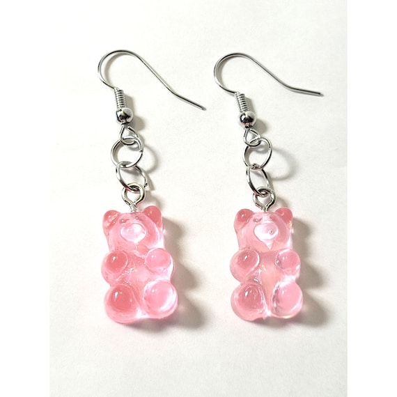 Pink Gummy Bears Candy Earring Dangle Cute Food Earrings Quirky