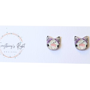 Purple Cat Earrings Studs, Everyday Earrings, Cat Lover Gift Women