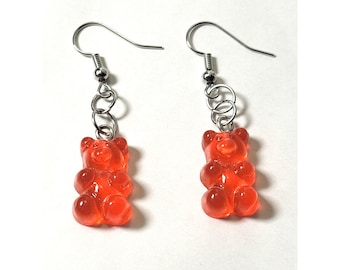 Boucles d'oreilles oursons en gélatine rouge : boucles d'oreilles pendantes kawaii amusantes