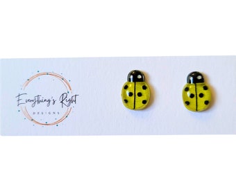 Yellow Ladybug Stud Earrings: Acrylic Insect Jewelry