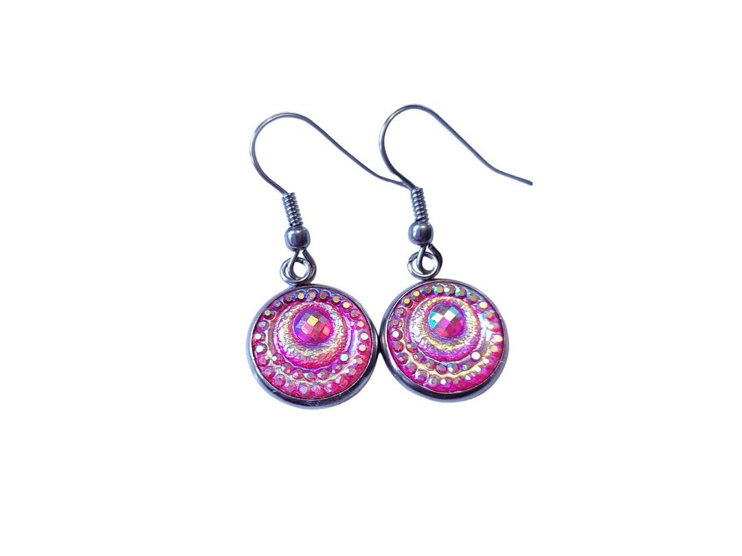 Pink Dangle Earrings Boho Iridescent Earrings Gifts for Her Etsy