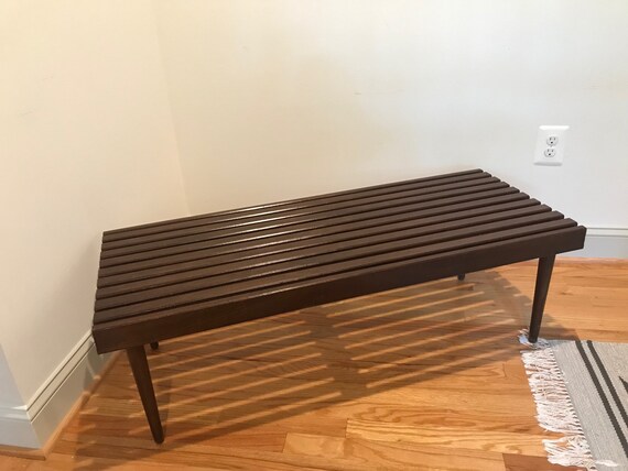 Vintage Nelson Style Slat Coffee Table Bench Dark In Walnut Etsy