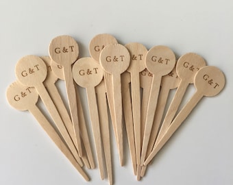 200 palillos de madera para comida de 8 cm, adornos para cupcakes con iniciales, adornos personalizados para pasteles, decoraciones para hornear.