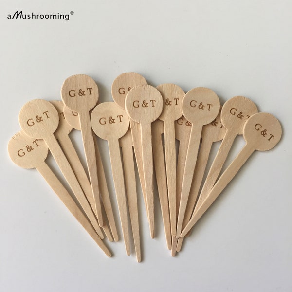200pcs Wood Food Pick Sticks 8cm Cupcakes Toppers Initials Personalized Cake Toppers and Picks Baking Decorations