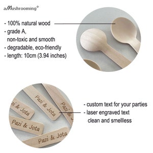 May include: Wooden spoons and stir sticks. The spoons are 10cm long. The stir sticks have the text "Pazi & Jota" engraved on them. The text "a Mushrooming" is at the top left.