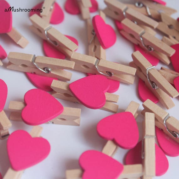 12 MINI WOODEN 35 mm PEGS VALENTINES DAY PINKS HEARTS ART CRAFT SCRAP BOOKING
