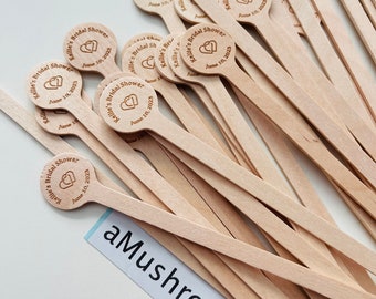 100 Wood Drink Stirrers cocktail stirrers Personalized Swizzle Sticks Bridal Shower Birthday Party Name coffee Stirrers Custom stir sticks