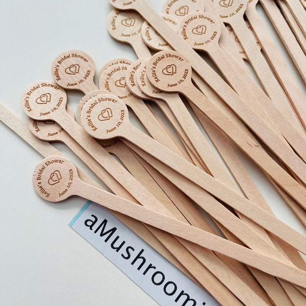 100 Wood Drink Stirrers cocktail stirrers Personalized Swizzle Sticks Bridal Shower Birthday Party Name coffee Stirrers Custom stir sticks