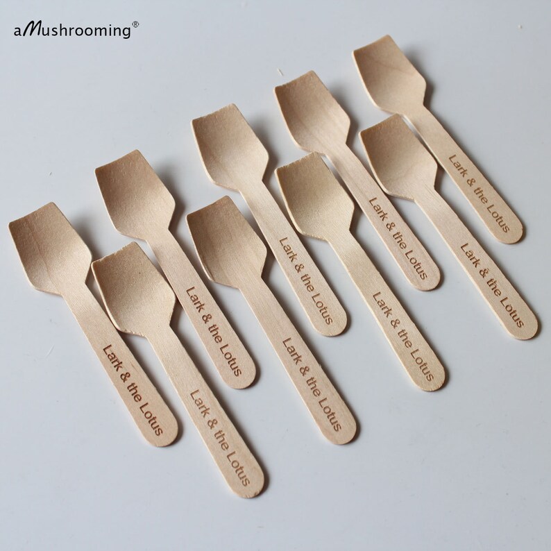 Cooking Party Personalized Dessert Spoon Ice Cream Flat Spoons Coffee Spoons for chopped party 9.5cm Wood Utensils Cupcake Toppers