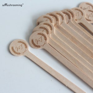 Wooden Drink Stirrers 100- Coffee Stirrer - Beverage Bar Stick Wood Drink Stirs Customized LOGO for Personalized Wedding Party Cafe Hour
