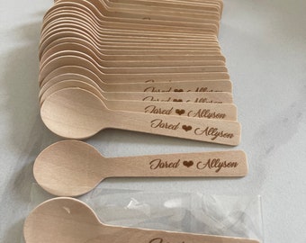 Minicucharas personalizadas para postre, helado, nombre grabado, madera, regalo de aniversario de boda.