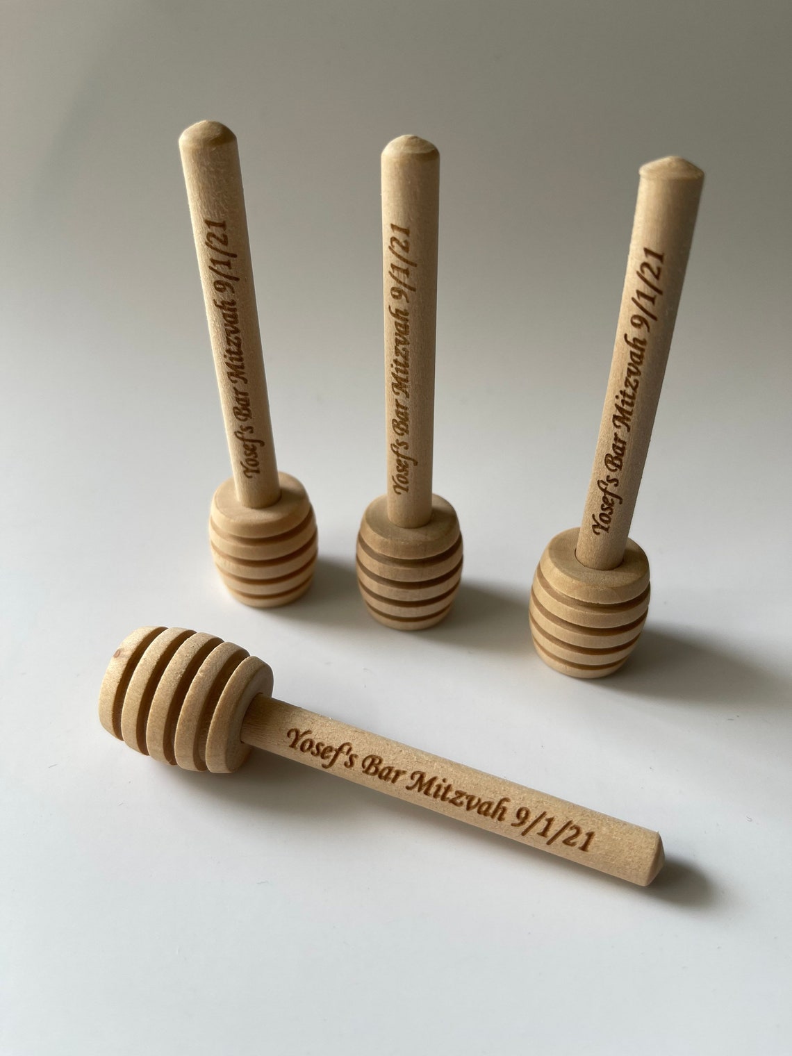 100 Pieces Wooden Honey Dippers Custom Engraved Bar Mitzvah Etsy