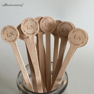 Mescolatori per bevande in legno naturale 100- Mescolatore per caffè - Mescolatori per bevande in legno per bar con LOGO personalizzato per bar per feste di matrimonio personalizzate