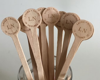 Natural Wooden Drink Stirrers 100- Coffee Stirrer - Beverage Bar Stick Wood Drink Stirs Customized LOGO for Personalized Wedding Party Cafe