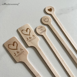 100 Custom Wooden Stir Sticks Heart for Wedding Cocktails, Monogram Drink Stirrers, Wedding Swizzle Sticks Cocktail Stirrers Bridal Shower