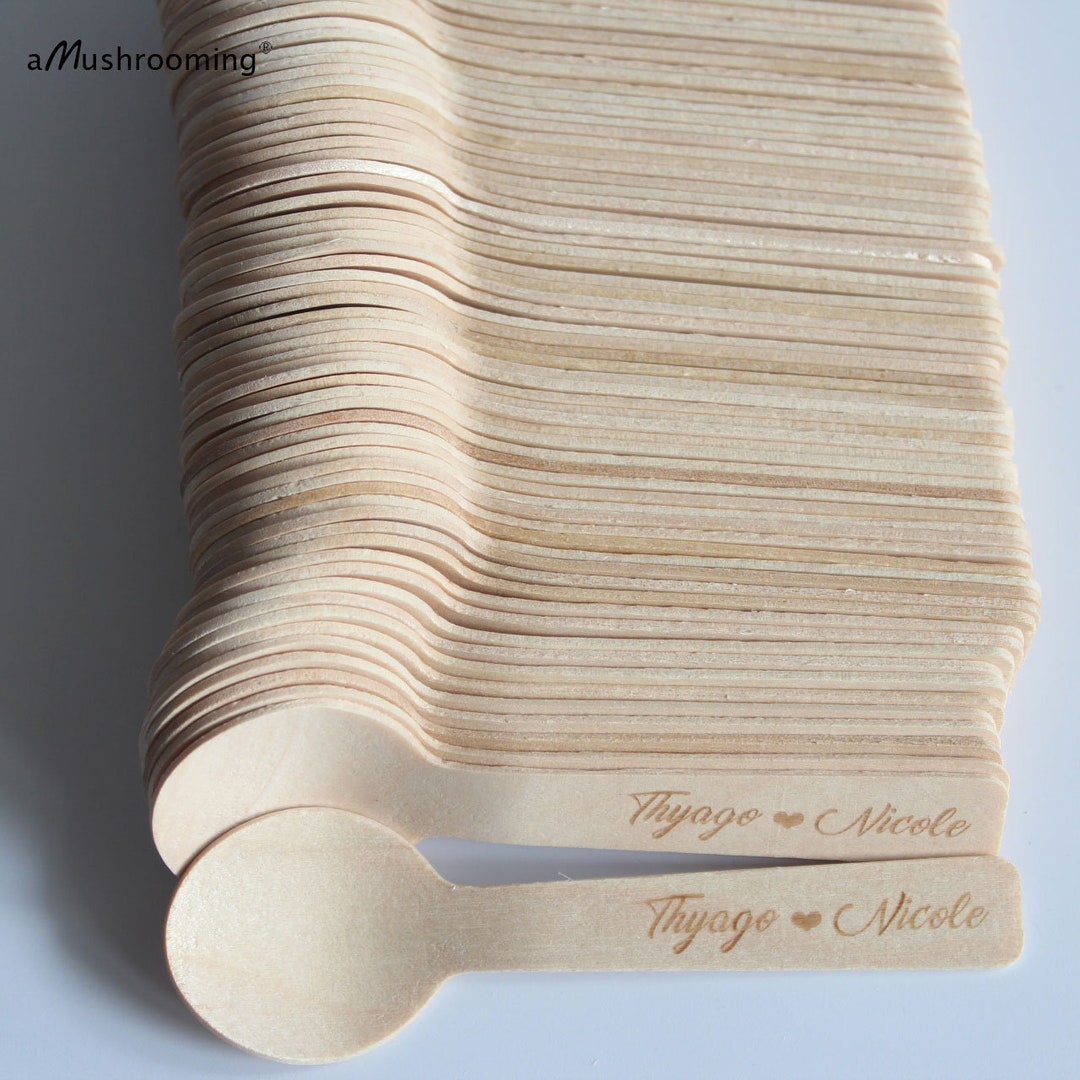 Custom Spoons Mini 100 Personalized Wood Dessert Spoons, Engraved Heart Small Spoon ...