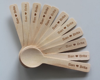 Ice Cream Spoons Personalized Engraved Mini Spoon Cooking Party Favors, Party Favors For Kids, Wedding Shower Favors Wooden Spoons