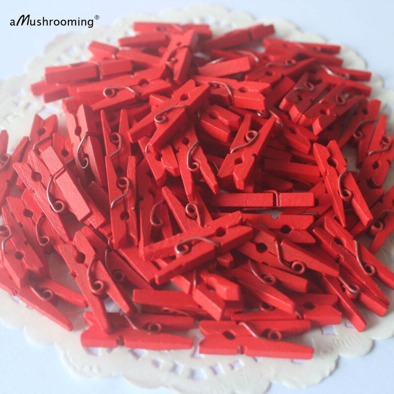 50 Pieces Red Wooden Mini Pegs For Tree Decoration Image 0