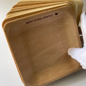 100 piatti quadrati personalizzati in legno da 14 cm, piatti per feste biodegradabili, per matrimoni, ristoranti, picnic, feste di compleanno, addio al nubilato