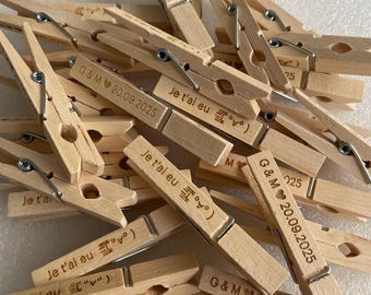 Pinzas de ropa personalizadas grabadas - Recuerdos para bodas/fiestas