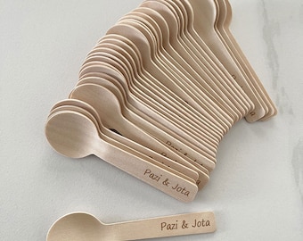 100 Personalized Dessert Spoon Ice Cream Round Spoons Wood Wedding Gift Party Custom Decoration