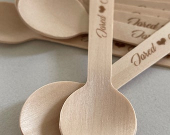 x100 Personalize Dessert Spoon Ice Cream Spoons Mini spoons Engraved Name Wood Utensils LOVE for gift Wedding Party anniversary