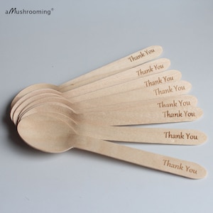 100/150/250 personalized Cutlery Wooden Custom Spoons Disposable Spoon Thank you, Eco, Biodegradable, Wedding Gift Cutlery Party Supplies