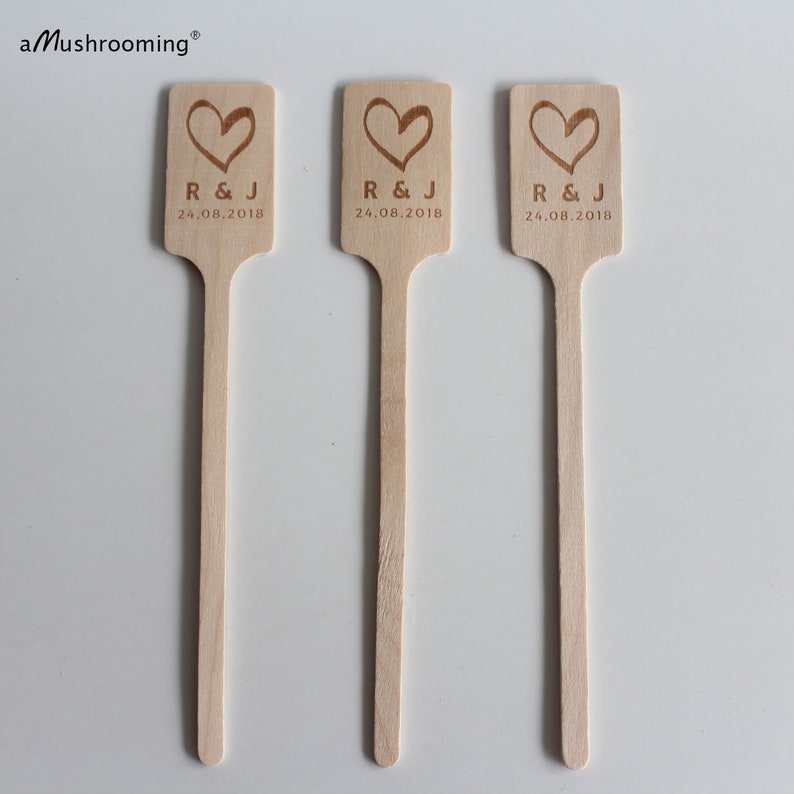 100 Custom Wooden Stir Sticks Heart for Wedding Cocktails Etsy