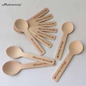 100 Cosmetic Spoons Wood Personalized, Engraved Mini Spoon, Beauty Spoons