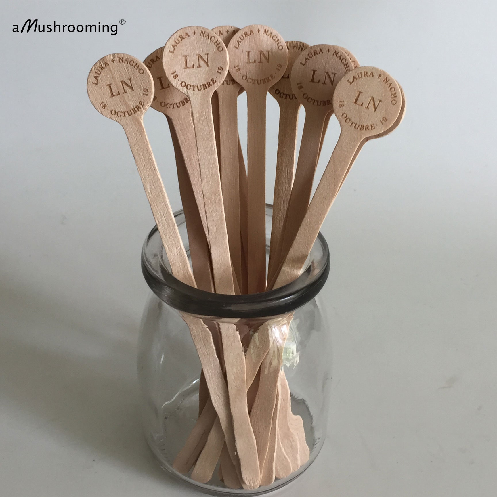 Natural Wooden Drink Stirrers 100- Coffee Stirrer - Beverage Bar Stick Wood Drink Stirs Customized LOGO for Personalized Wedding Party Cafe