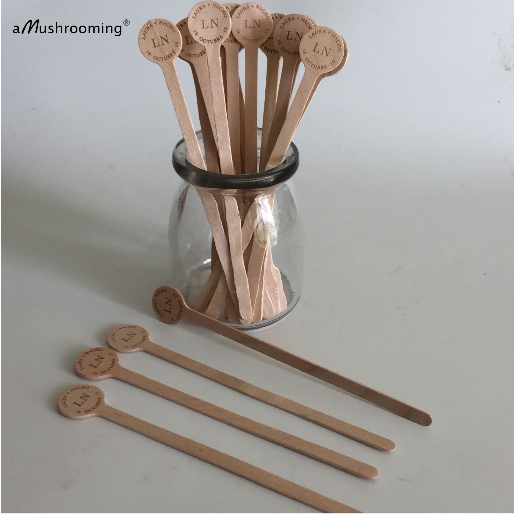 Natural Wooden Drink Stirrers 100- Coffee Stirrer - Beverage Bar Stick Wood Drink Stirs Customized LOGO for Personalized Wedding Party Cafe