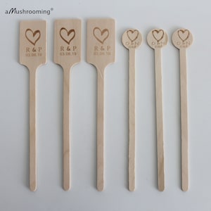 100 Custom Wooden Stir Sticks Heart for Wedding Cocktails, Monogram Drink Stirrers, Wedding Swizzle Sticks Cocktail Stirrers Bridal Shower