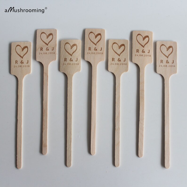100 Custom Wooden Stir Sticks Heart for Wedding Cocktails Etsy
