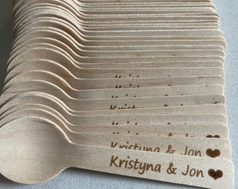 Personalized Dessert Spoon Ice Cream Round Spoons Wood Utensils Wedding Gift Party Decoration