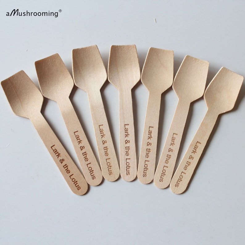 Cooking Party Personalized Dessert Spoon Ice Cream Flat Spoons Coffee Spoons for chopped party 9.5cm Wood Utensils Cupcake Toppers