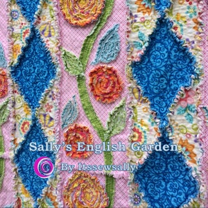 Rag Quilt throw or Lap quilt 55"x 66" PATTERN & TUTORIAL- "Sally's English Garden"  Shredded Style, a fast and fun new technique!