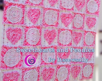Child's Rag Quilt PDF Pattern: Sweethearts & Peonies, Shredded Style (43x49)