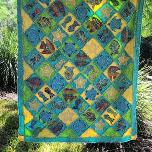 Colorful Fish on a &quot;Peaceful Reef&quot; &quot;Shredded Style&quot; Rag Quilt PATTERN to make a large 54&quot; x 74&quot;  for your beach home! 3D, Fluffy & Easy!