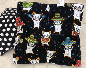 Best Microwave Bowl Cozies! HaPpY DaNcInG ChIhUaHuAs make you smile! Thicker, 100% Cotton FLANNEL-batting-washable-reversible-microwave safe