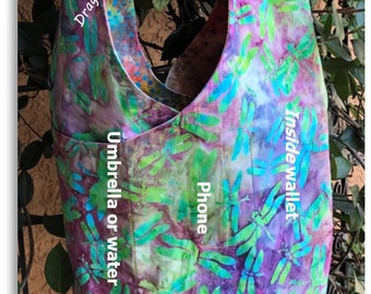 Dragonfly Shoulder Bag PDF PATTERN ~27&quot;h FREE YouTube video~6 inside-outside pockets + large center compartment. lightweight, secure, sturdy
