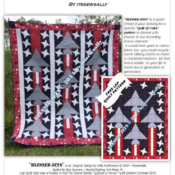 Veterans Quilt with JeTs PDF Pattern/tutorial - 2 SIZES included- Full size 74"x92" & FREE award winning Lap quilt 48"x60" to make and donat