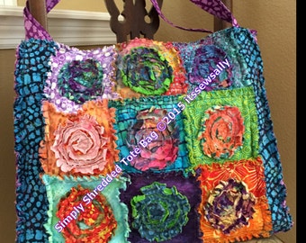 Rag Bag Carry All Tote - SiMpLy ShReDdEd- 16” x 13” x 4” uses Charm Pack sq.&#39;s - 2 style options - PDF Tutorial