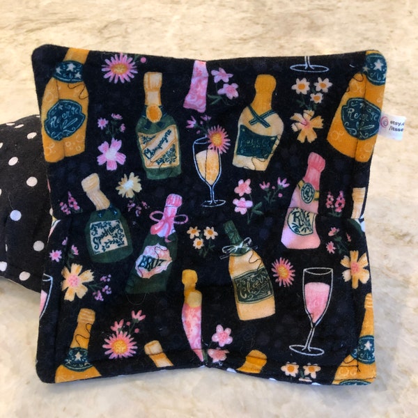 Best Microwave Bowl Cozies! Celebrate with these Champange cozies! Thicker, 100% Cotton FLANNEL-batting-washable-reversible-microwave safe