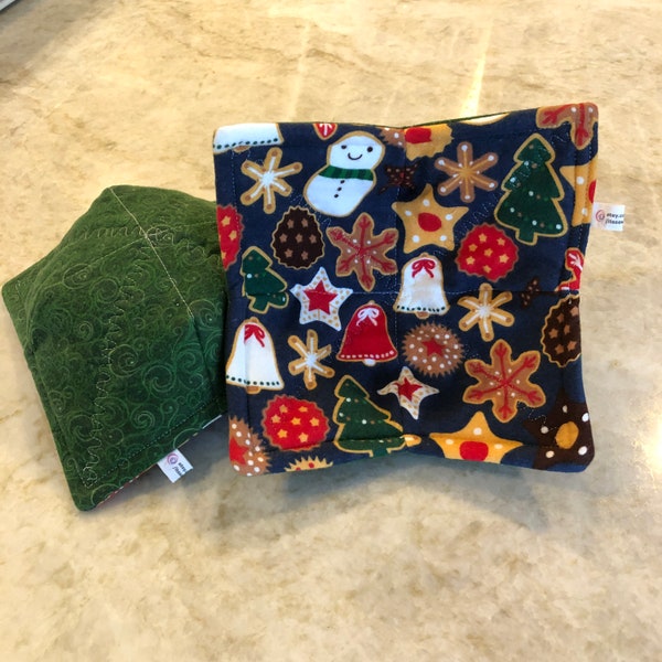 Microwave Bowl Cozies! YUMMY Christmas Cookies, Snowman, Stars,-Nice & THICK, Ships Quick! 100% Cotton FLANNEL-washable and microwave safe