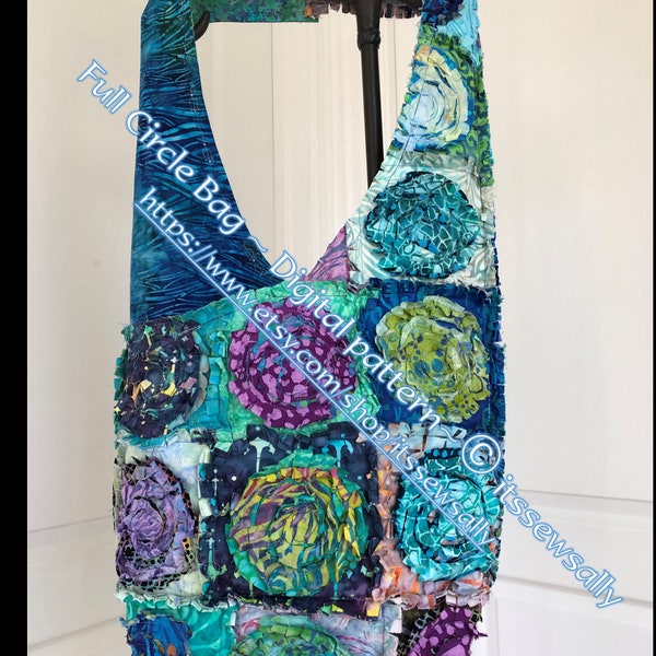 Rag Bag-PDF PATTERNS to make a "Full Circle" Shoulder Bag bag 28" x 14"-FULL size Template- & Free zipper makeup bag pattern!