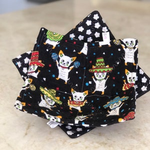 Best Microwave Bowl Cozies HaPpY DaNcInG ChIhUaHuAs make you smile Thicker, 100% Cotton FLANNEL-batting-washable-reversible-microwave safe image 5