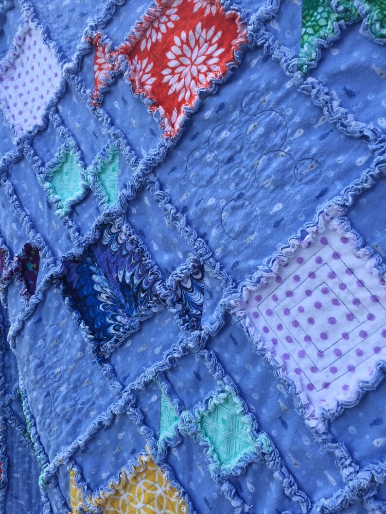 JuSt FiSh Rag Quilt PDF PATTERN-TUTORIAL Two sizes Adult throw size 50 X 70 or Twin bed size 72 x 93 for the boys or the Beach image 2