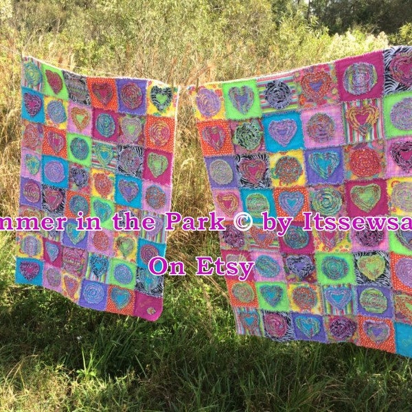 Rag Quilt PDF Pattern/Tutorial-cute "Shredded Style" technic, Quick & Fun to make! FREE YouTube Video included how to "shred the appliques"