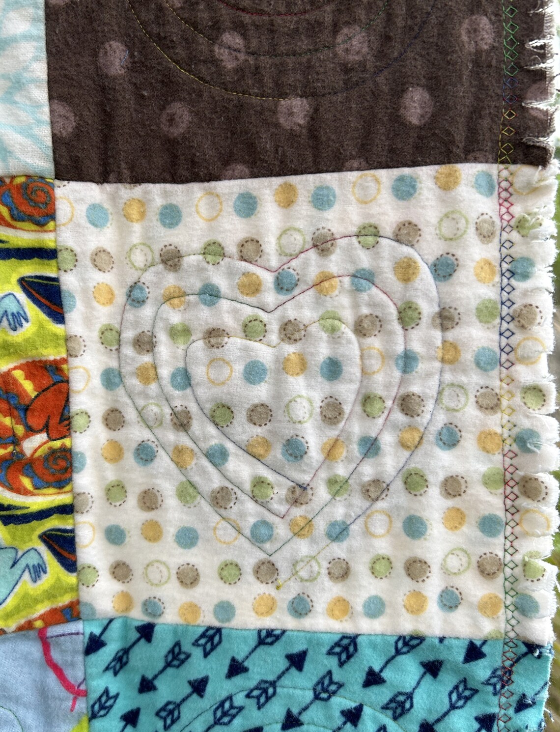 Fish Rag Quilt Jamie Quilt- Appliqued Flannel Rag Quilt Throw- 41