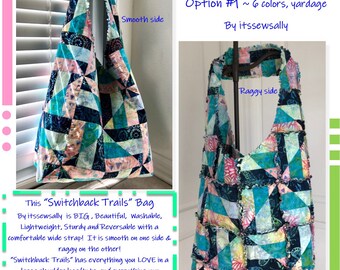 XLARGE Rag Bag Tote “Switchback Trails” 34” X 16” X 5.5” PDF PATTERN-tutorial is Quick to make, Big, washable, lightweight and reversable!